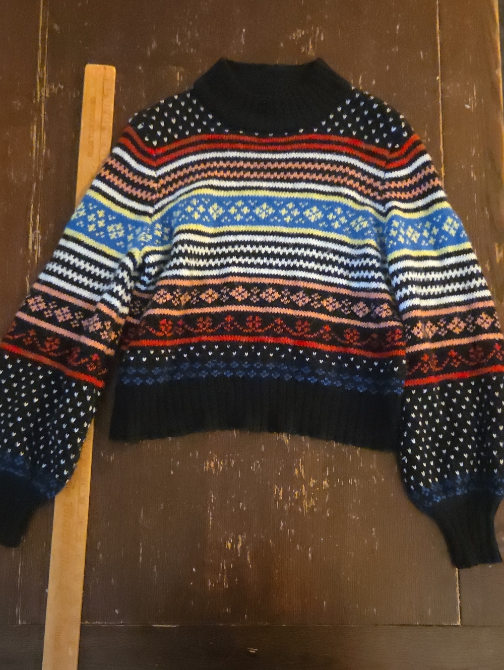 American Eagle Outfitters Black Multicolor Fair Isle Turtleneck Sweater